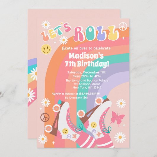 Roller Skate Retro Invitations d'anniversaire Supe (Devant / Derrière)