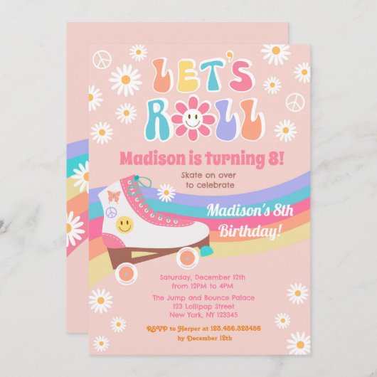Roller Skate Super Rétro Anniversaire Invitations (Devant / Derrière)