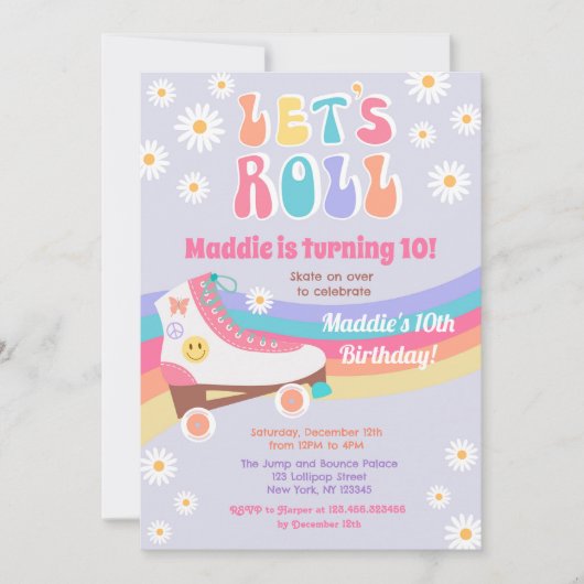 Roller Skate Super Rétro Anniversaire Invitations (Devant)
