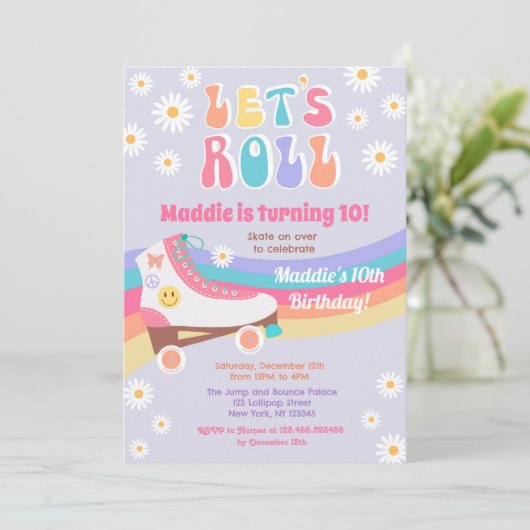 Roller Skate Super Rétro Anniversaire Invitations (Debout devant)