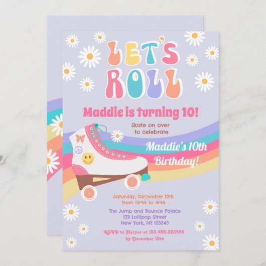 Roller Skate Super Rétro Anniversaire Invitations (Devant / Derrière)