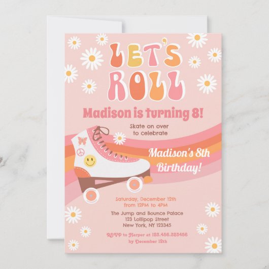 Roller Skate Super Rétro Anniversaire Invitations (Devant)