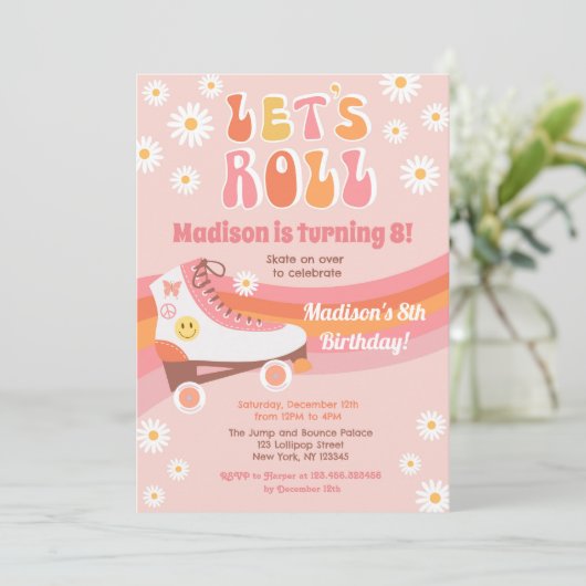 Roller Skate Super Rétro Anniversaire Invitations (Debout devant)