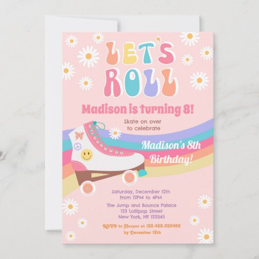 Roller Skate Super Rétro Anniversaire Invitations (Devant)