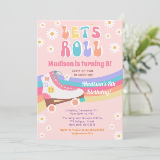 Roller Skate Super Rétro Anniversaire Invitations (Debout devant)