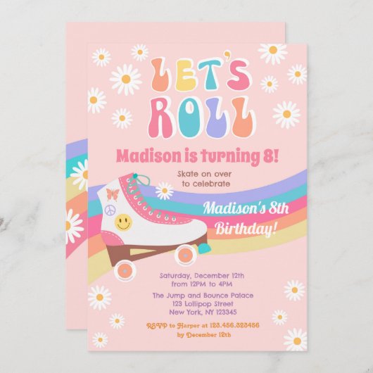 Roller Skate Super Rétro Anniversaire Invitations (Devant / Derrière)