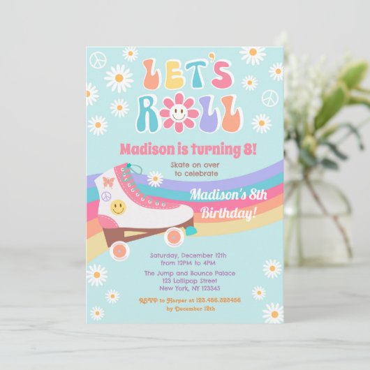 Roller Skate Super Rétro Anniversaire Invitations (Debout devant)