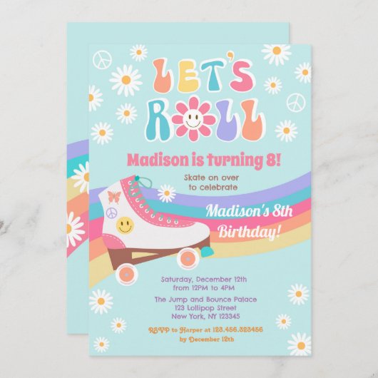 Roller Skate Super Rétro Anniversaire Invitations (Devant / Derrière)