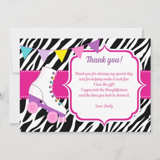 Roller Skates Zebra Carte de remerciements d'anniv (Devant)