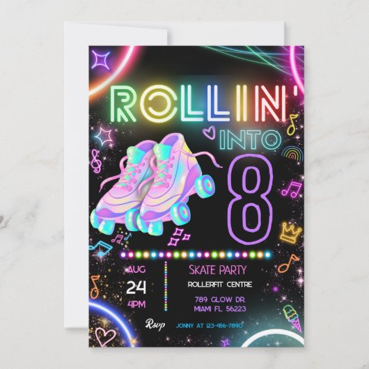 Roller Skating Birthday Invitation Kaart (Voorkant)