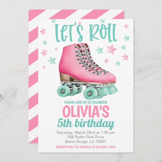Roller Skating Birthday Party Invitation Kaart (Voorkant / Achterkant)