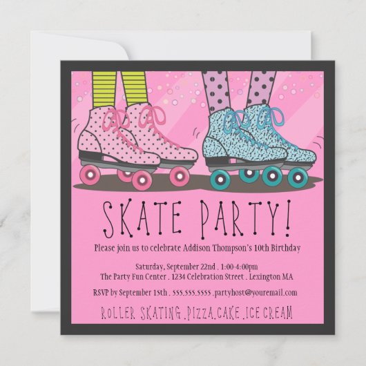 Roller Skating Birthday Party Invitation Kaart (Voorkant)