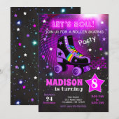 Roller Skating Birthday Party Invitation / Neon (Devant / Derrière)