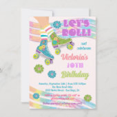 Roller Skating Retro Glitter Hippie Birthday Kaart (Voorkant)