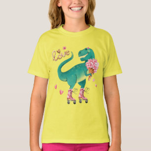 Roller Skating T-rex in Love T-shirt