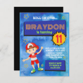 Roller Ski Boy Blue Anniversaire Fête Invitation (Devant / Derrière)