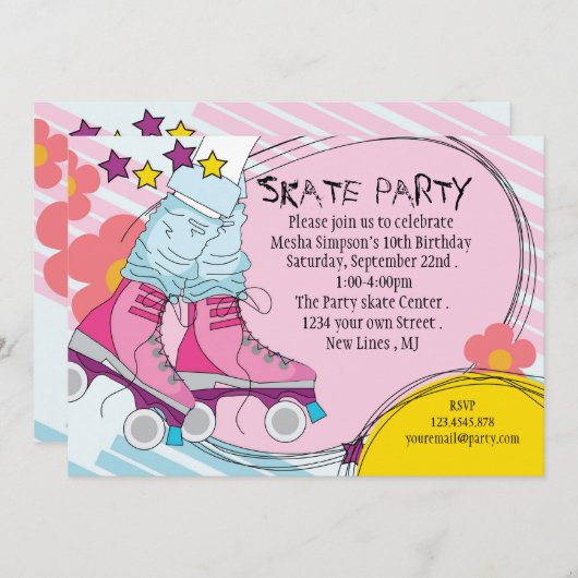 Roller Sking invitation fête d'anniversaire (Devant / Derrière)