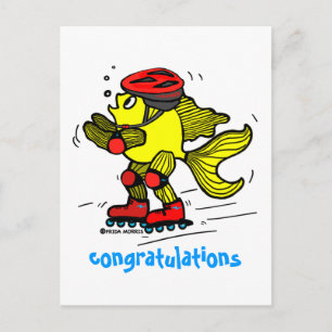 Rollerblade Fish grappige Skating cartoon Briefkaart