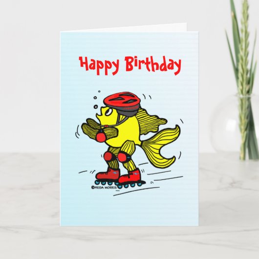 Rollerblade Vis grappige Schaatsen cartoon Kaart (Voorkant)