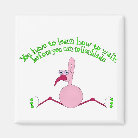 Rollerblading Flamingo Magneet (Voorkant)