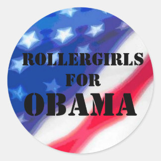 Rollergirls voor Obama - stencil & vlag Ronde Sticker