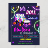 Rollers verjaardagsuitnodiging Girl Skating-uitnod Kaart (Voorkant / Achterkant)