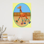 Rollerschaatsen Giraffe bij de Rollenroze Poster (Keuken)
