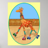 Rollerschaatsen Giraffe bij de Rollenroze Poster (Voorkant)