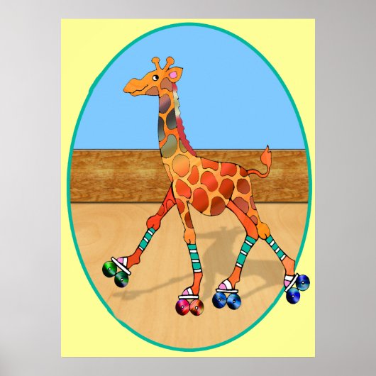 Rollerschaatsen Giraffe bij de Rollenroze Poster (Voorkant)