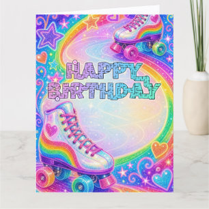 Rollerskate glamour verjaardagswens kaart