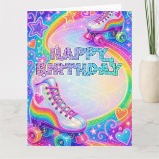 Rollerskate glamour verjaardagswens kaart