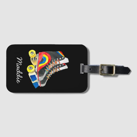 Rollerskates retro-tachtigheden bagagelabel (Voorkant (horizontaal))