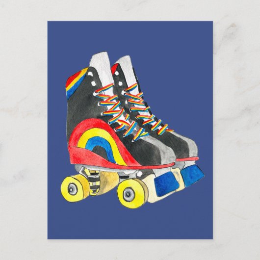 Rollerskates retro-tachtigheden briefkaart (Voorkant)
