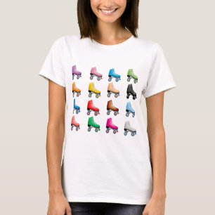 Rollerskates Schaatsen Colorful Patroonretro Rolle T-shirt