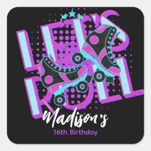 Rollerskates Sweet 16 Thema Verjaardagsfeest Vierkante Sticker