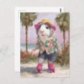 Rollerskating Guinee Pig op het strand Briefkaart (Voorkant / Achterkant)