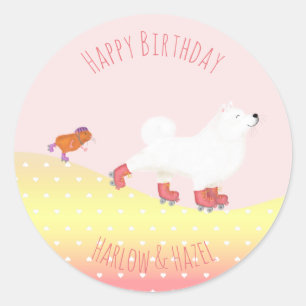 Rollerskating hond & cavia rond stickers