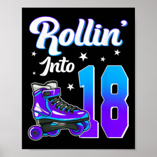Rollin In 18 Rolschaatsen Thema Verjaardag 18e Poster
