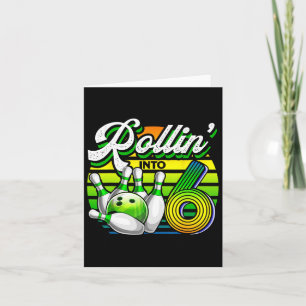 Rollin' In 6 Retro Bowling Ball 6e Verjaardag Par Kaart
