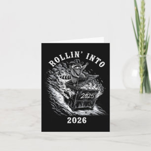 Rollin 'Into 2026 Grappige Cowboy Wasbeer Gelukkig Kaart