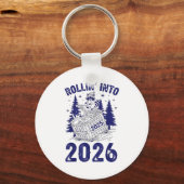 Rollin Into 2026 Raccoon Funny Dumpster Fire 2025 Sleutelhanger (Voorkant)