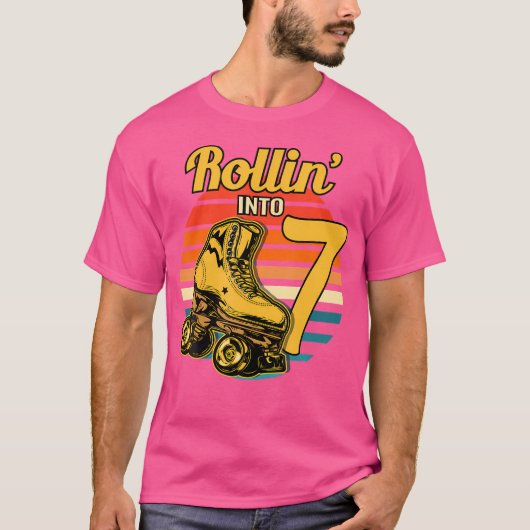 Rollin' Into 7 Roller 7Th Birthday Party Skating T-shirt (Voorkant)