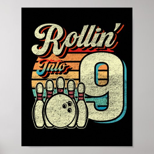 Rollin Into 9 Bowling Birthday Party 9th Birthday  Poster (Voorkant)
