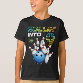 Rollin Into 9 Retro Bowling Birthday Party 9th Bir T-shirt