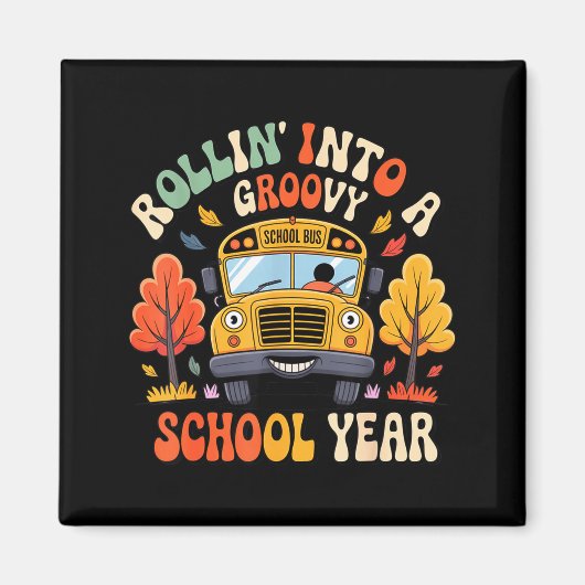 Rollin Into A Groovy School Year Retro School Bus  Magneet (Voorkant)