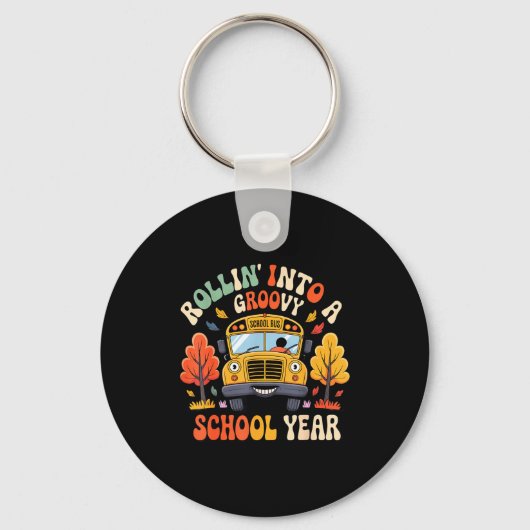 Rollin Into A Groovy School Year Retro School Bus Sleutelhanger (Voorkant)