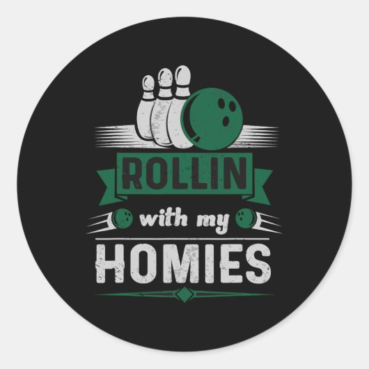 Rollin Met Mijn Homies Retro Bowling 1 Ronde Sticker (Voorkant)
