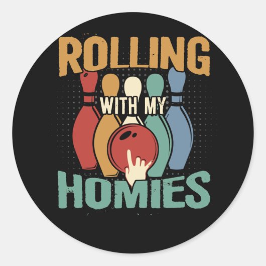 Rollin With My Homies Retro Bowling Ronde Sticker (Voorkant)