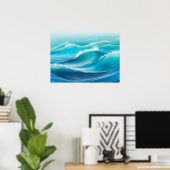 Rolling Blue Ocean Waves Kustmuur Poster (Thuiskantoor)