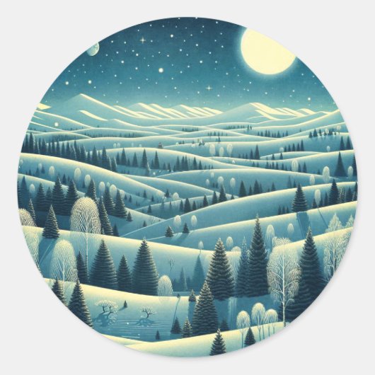 Rolling Hills van de winter Ronde Sticker (Voorkant)